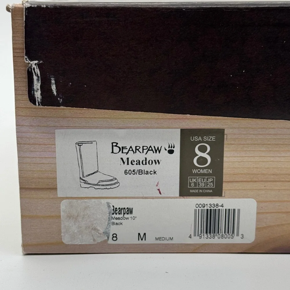 Bearpaw Meadow 605 Black Suede 10-inch Mid-Calf Winter Boots Womens 8